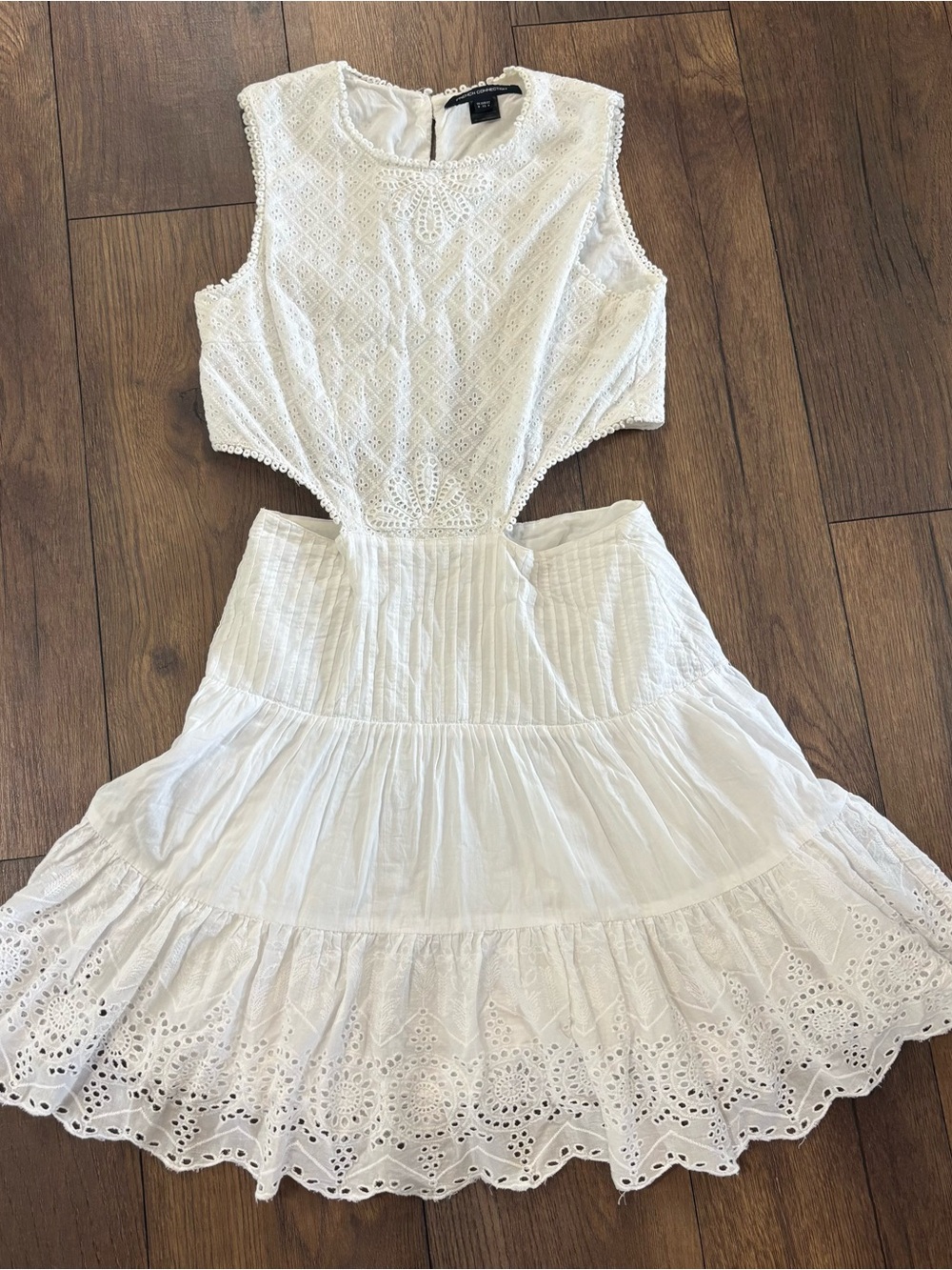 The French Connection Esse Cotton Eyelet Cutout Dress, White, US size 4